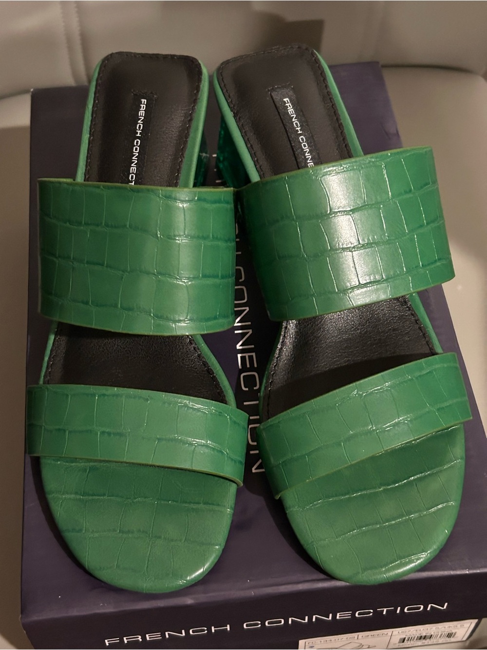 French Connection Green Croc-Embossed Double Band Slide